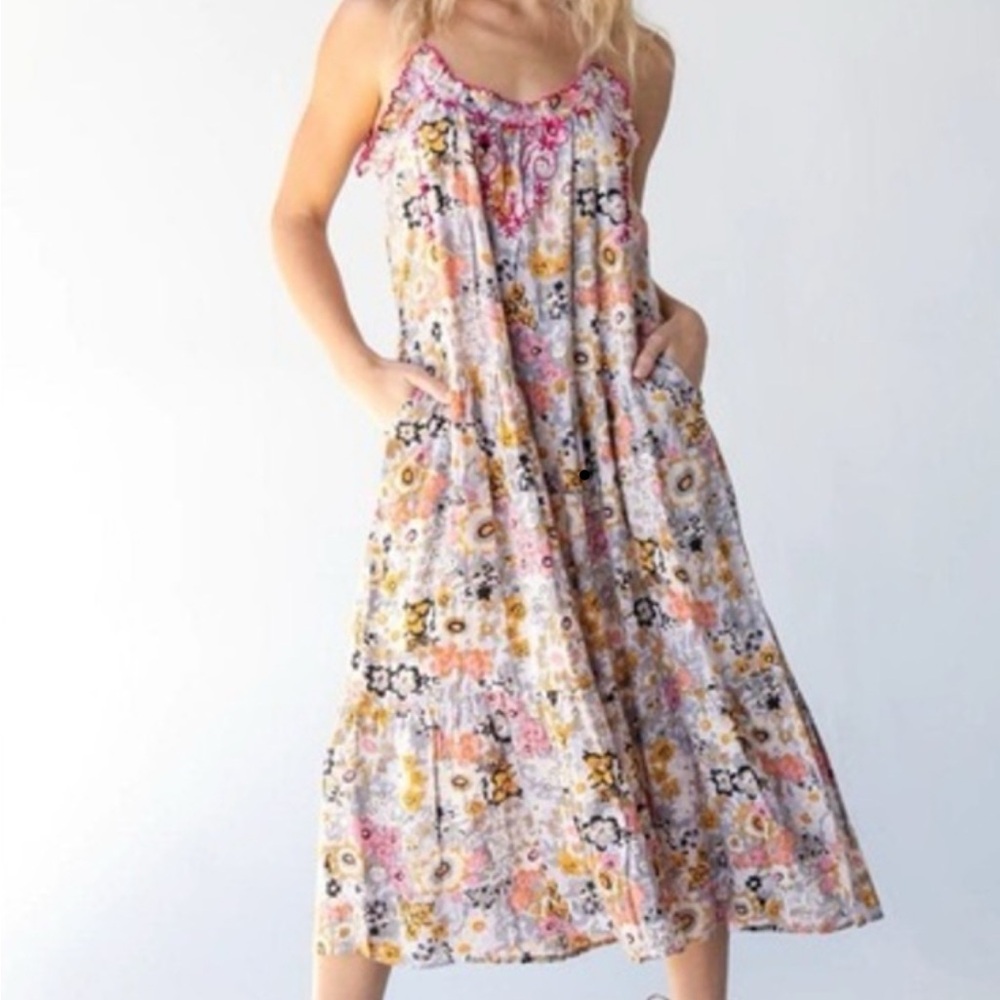 Natural Life Floral Midi Dress with Pockets